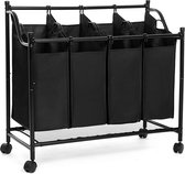 Wasmand met 4 Vakken - Wassorteerder - Afneembare Stoffen Zakken - Opbergruimte - 4 x 35 Liter - Zwart