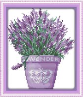 Voorbedrukt borduurpakket 19x22 cm - Cross stitch - J172 - Lavendel plant