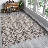 Tapiso Floorlux Vloerkleed Woonkamer Slaapkamer Bruin Beige Lichtbeige Abstract Interieur Diamond Design Duurzaam Hoogwaardig Tapijt Maat - 140x200