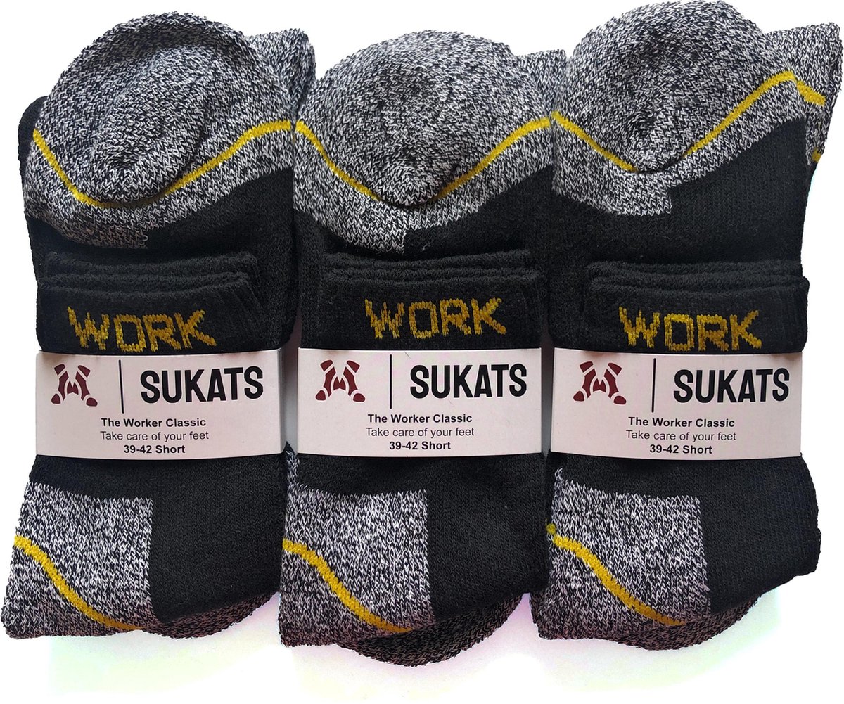 Sukats® Werksokken - Kort - Meerdere Maten - 6 Paar - Maat 39-42 - Zwart