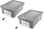 Opbergbox met deksel kopen - Bakjes - Opbergbak - Gereedschapsbak 2 stuks - opbergdoos met marker - schrijven en wissen - Grijs