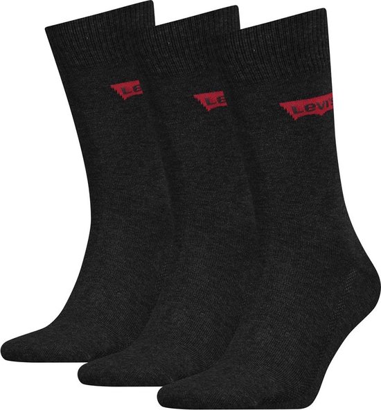 Levi's sokken Regular Cut Batwing Logo Antraciet Melange/ Black 3-Pack