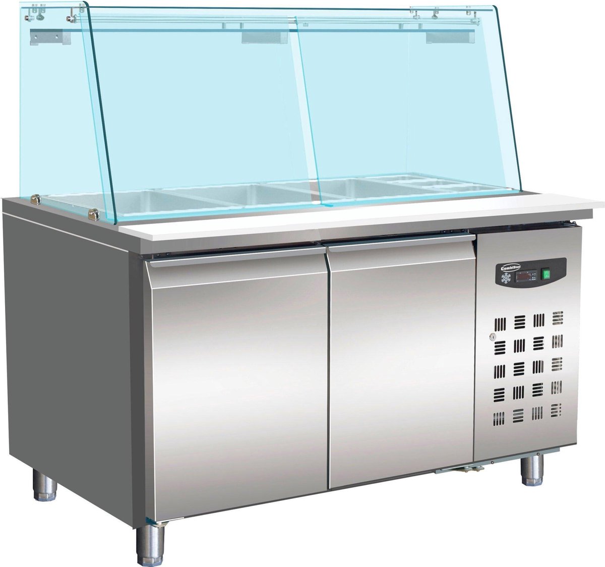 Combisteel Saladette 2x 1/1 GN - RVS - 2 Deurs - Rechte Glasopstand - 1360x700x1365mm