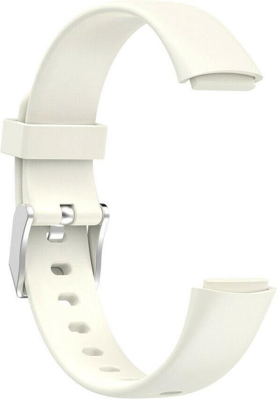 Zandwit siliconen horlogebandje met zilverkleurige gesp, passend voor Fitbit Luxe.