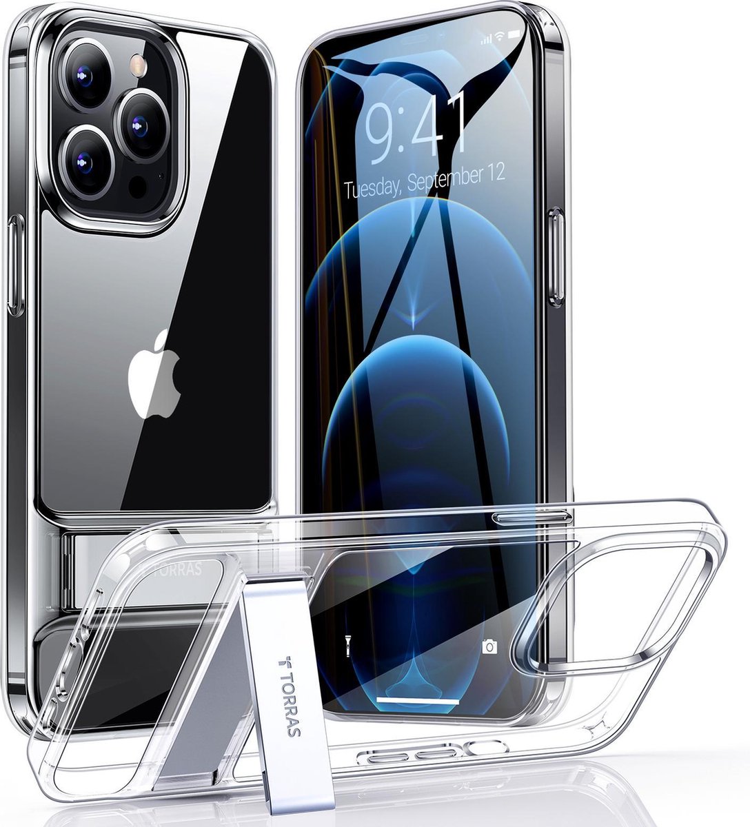 Torras iPhone 13 Pro Max Transparant Regelbare kickstand hoesje
