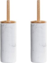 Set van 2x stuks toiletborstel wit met marmer look houder van polyresin 38 cm - Wc-borstels