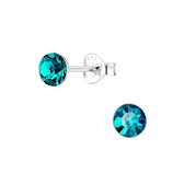 Joy|S - Zilveren 5 mm oorknoppen - kristal blauw turquoise