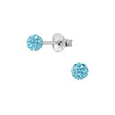 Joy|S - Zilveren 4 mm petit rond oorbellen - balletje - kristal blauw