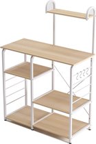 MuCasa® Keukenrek 90x42x81cm - Houten keukenkast met kruidenrek en magnetronkast - Staand keukenrekje met 6 planken - Keuken organizer - Wit/Bruin