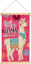 Giftdecor Poster Llama 33 X 54 Cm Canvas/hout Roze