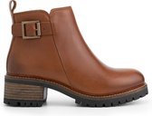 Mysa Myrtia dames leren enkellaarzen - Gevoerde boots - Cognac Bruin Leer - Maat 42