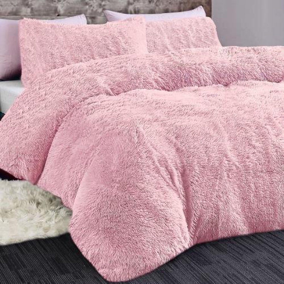 Fluffy dekbedovertrek roze - super zacht - roze - 230x220 cm - Lits-jumeaux