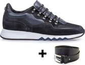 Floris van Bommel Sneakers heren - heren schoenen - Donker blauw - Maat 43 9 - Inclusief Herenriem