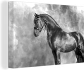 Canvas Schilderij Fries - Paarden - Portret - Zwart - Wit - 120x80 cm - Wanddecoratie