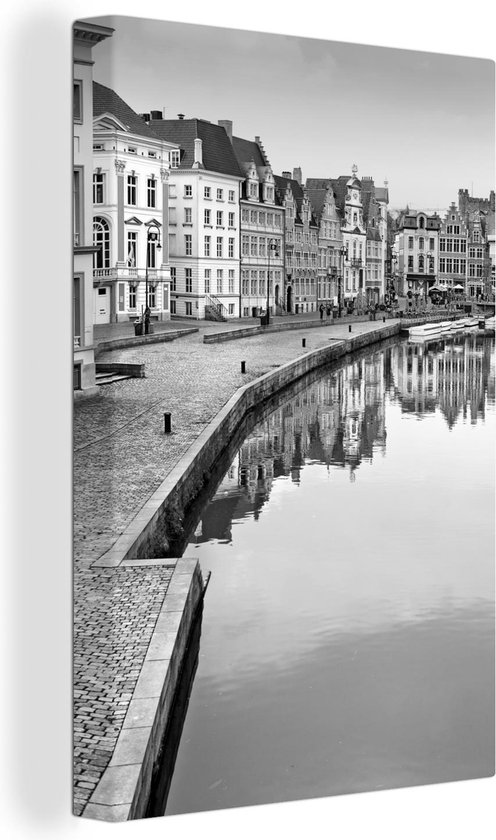 Canvas Schilderij Historische stad Gent in België - zwart wit - Wanddecoratie