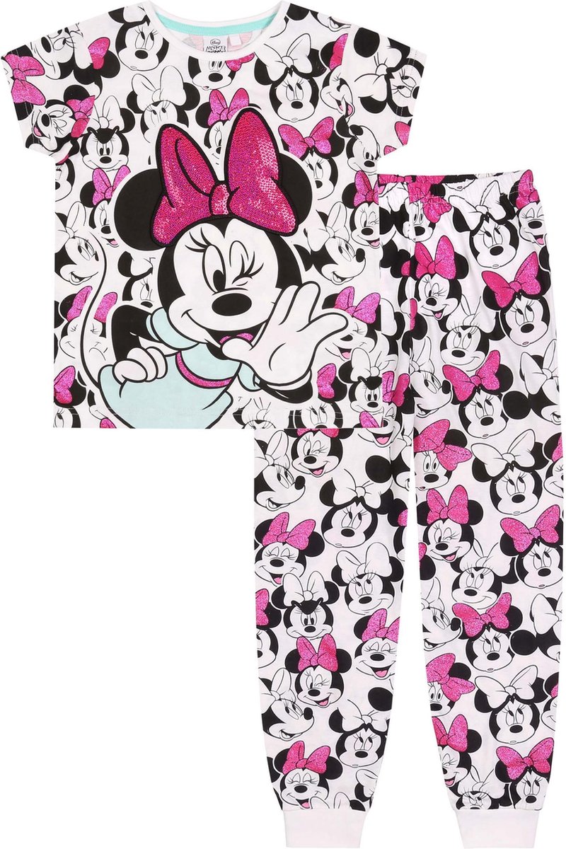 Disney Mini Mouse DISNEY tweedelige pyjama met pailletten en inzetstukken van glitter 10-11 jaar 146 cm wit