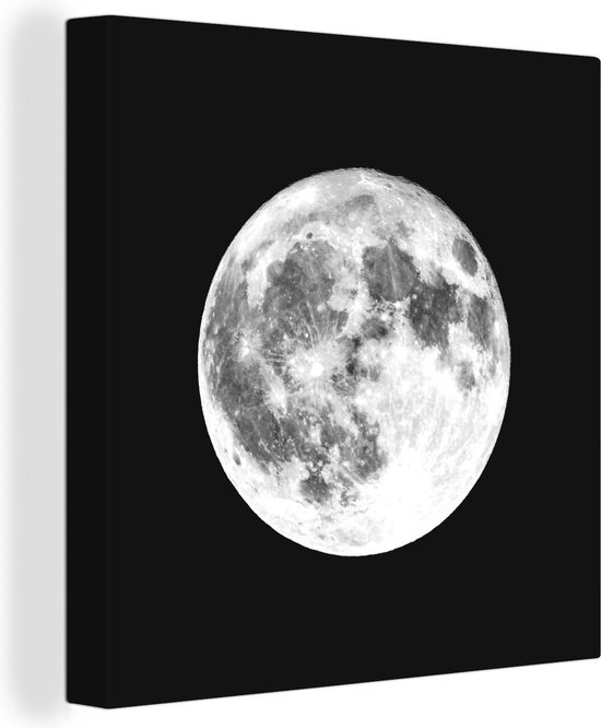 Canvas Schilderij Maan de hemel met schaduwen - zwart wit - 20x20 cm - Wanddecoratie