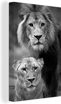 Peintures sur toile - un lion et une lionne - noir et blanc - 60x90 cm - Décoration murale Art