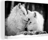 Canvas Schilderij Twee witte wolven in de sneeuw - zwart wit - 120x80 cm - Wanddecoratie