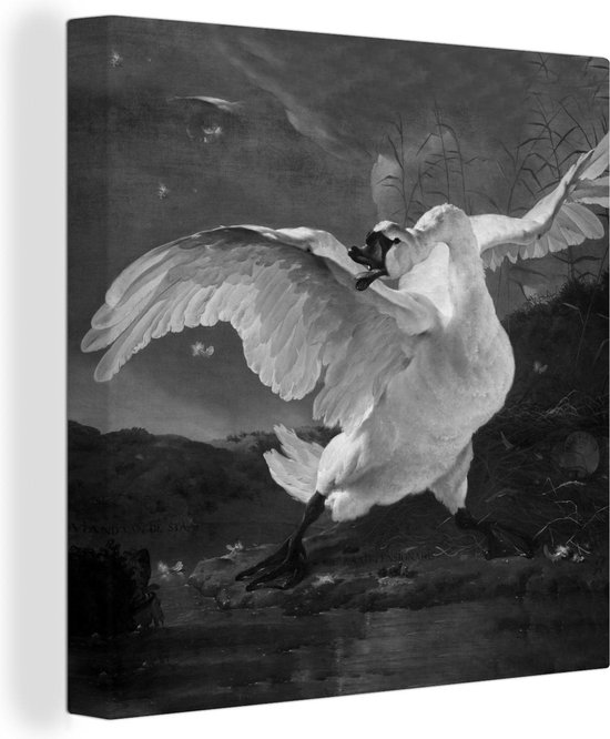 Canvas Schilderij De bedreigde zwaan - Schilderij van Jan Asselijn - zwart wit - Wanddecoratie