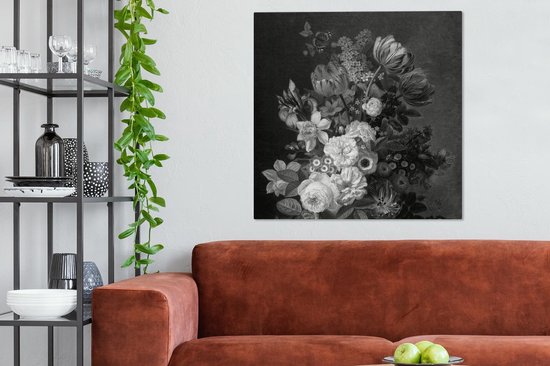 Tableau sur toile Nature morte aux fleurs - Peinture de Eelke Jelles Eelkema - noir et blanc - 90x90 cm - Décoration murale