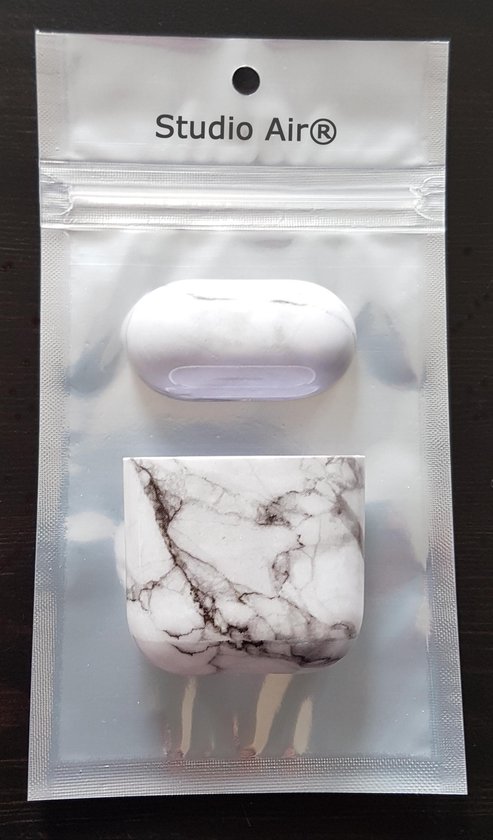 Studio Air® Airpods 2 Hoesje Marmer - Stevige Airpods Case ook geschikt als Airpods 1 Hoesje - Zilver Zwart