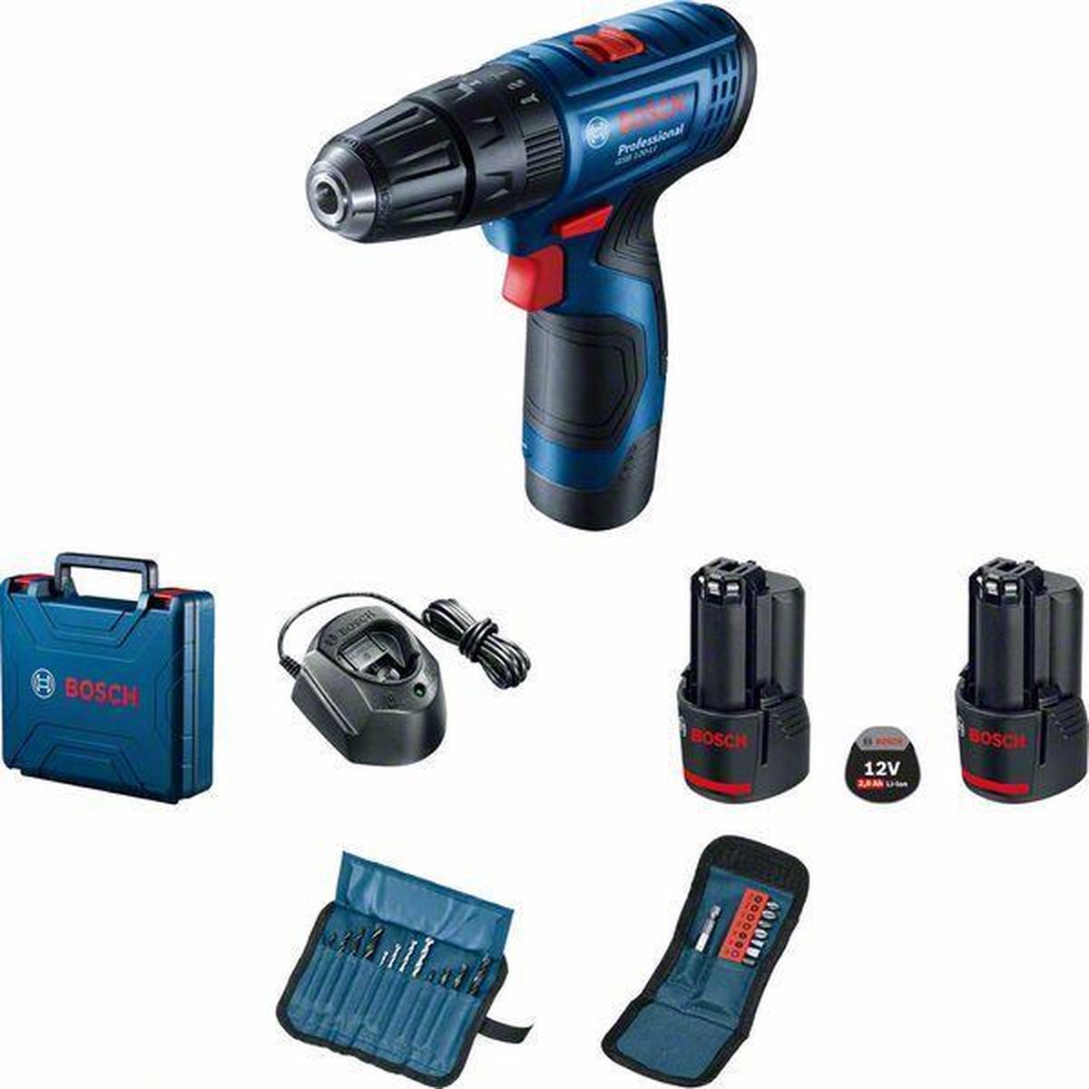 Bosch Gereedschap - 12V ACCU-schroevendraaier met accessoires, 2x 2,0 Ah Li-Ion accu, lader 06019G8102