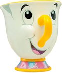 Visage du mug blanc de Chip avec nez orange et base colorée.