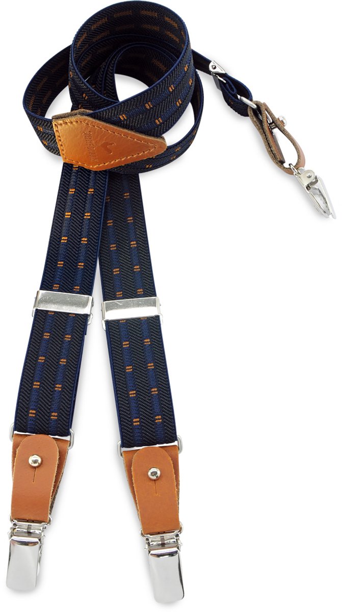 Sir Redman - kinderbretels - 100% made in NL, - Maxwell - marineblauw / cognac