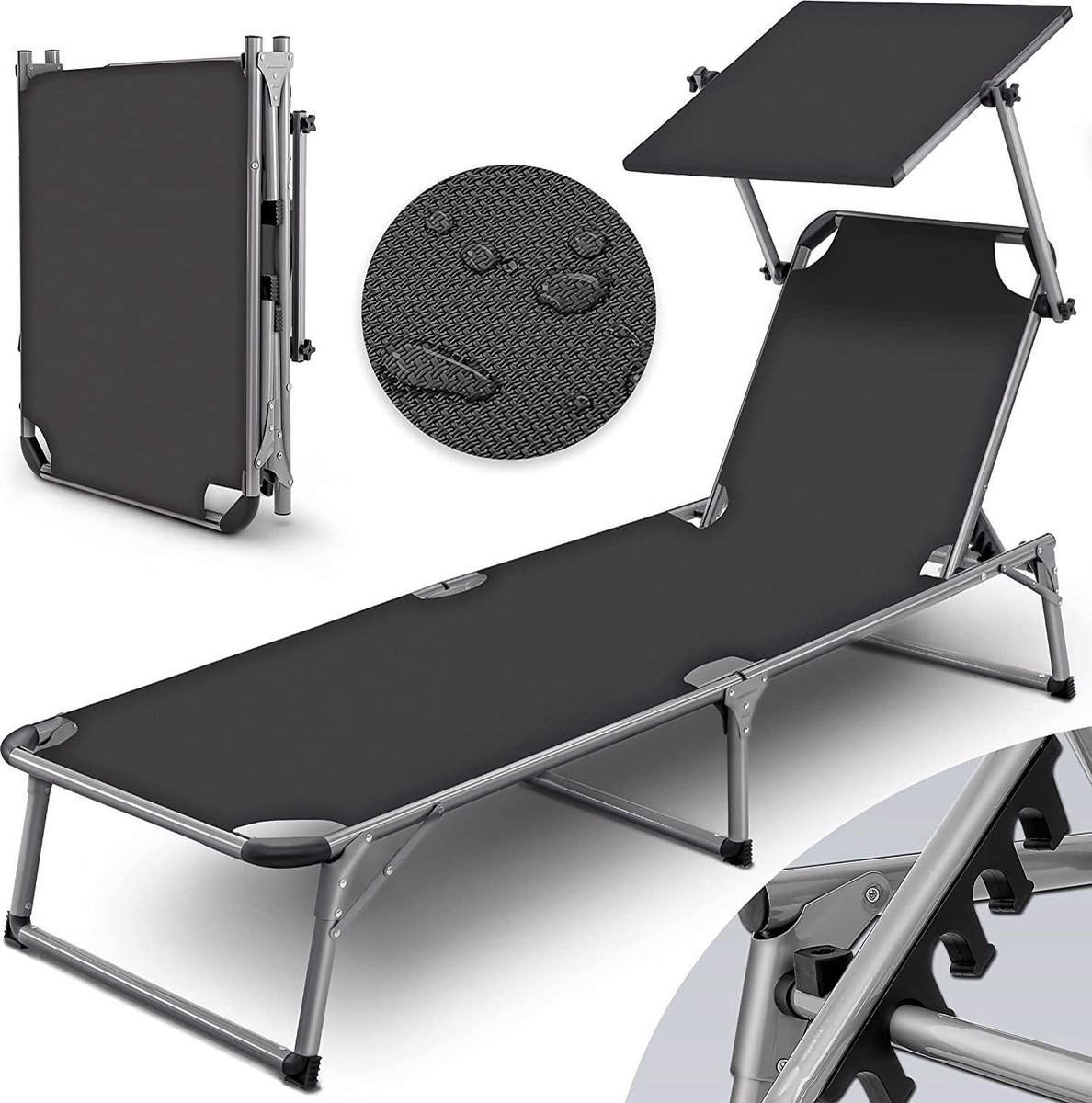 Sens Design Zonnebed - ligbed inklapbaar met zonneklep - grijs - Sens Design