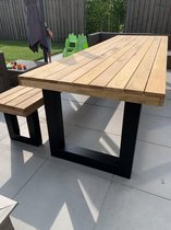 Eiken bank Stretto 280 x 42cm | Massief eikenhout extra dikke planken met stalen poten | Quattro Design