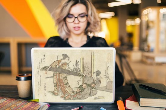 Autocollant pour ordinateur portable - 15,6 pouces - Deux femmes avec un koto - Peinture de Katsushika Hokusai - 36x27,5 cm - Autocollants pour ordinateur portable - Peau pour ordinateur portable - Couverture