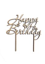Caketopper XL Hout - Happy Birthday - Taartversiering - Verjaardag Versiering - Feest - Taart Decoratie