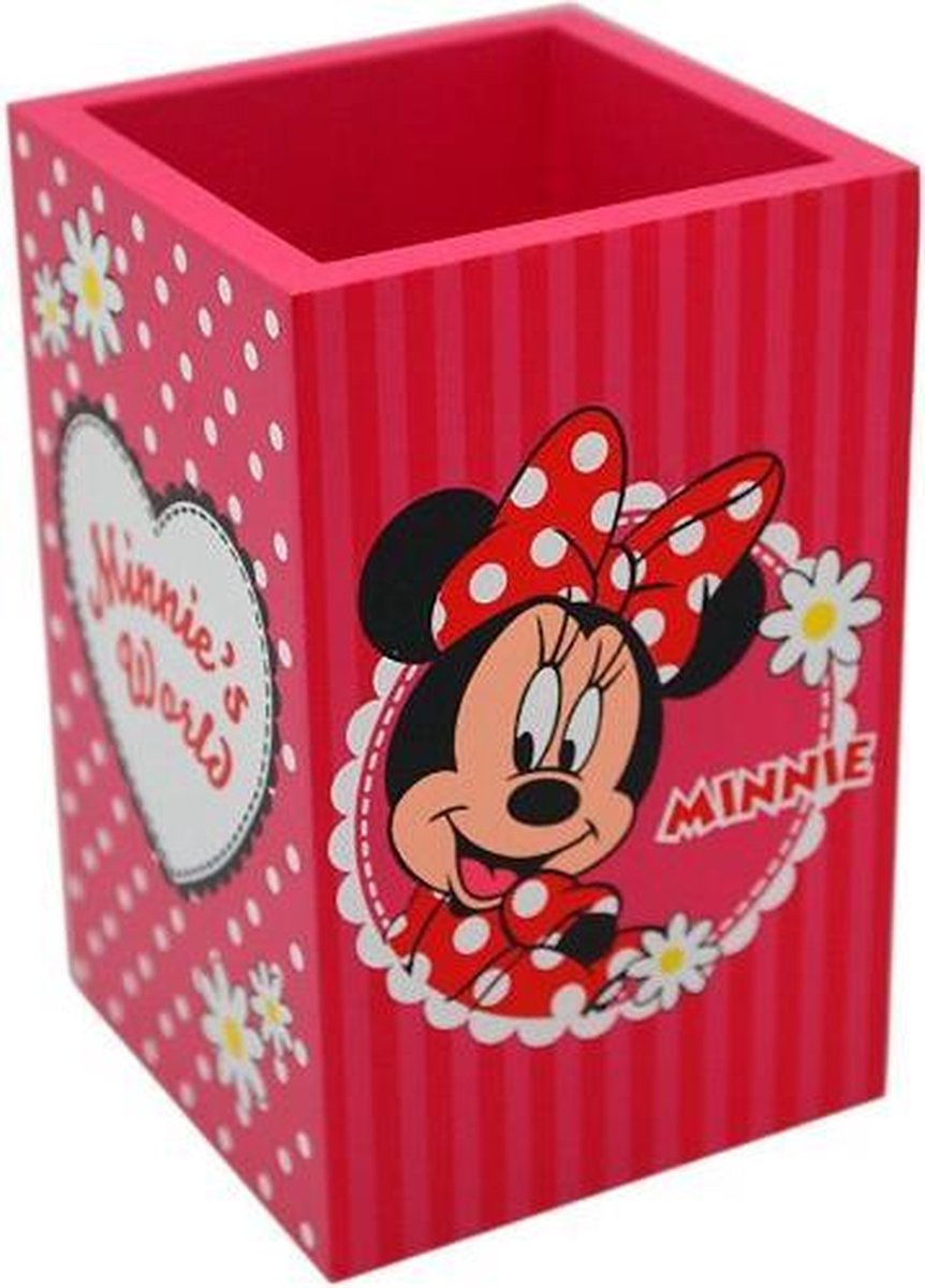 Minnie World's houten pennenhouder pink