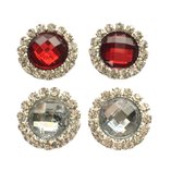 2 paar-Set-Clip Oorbellen-Kunststof-Rond- Wit-Rood-Geen gaatje-1.5 cm-Strass-Charme Bijoux