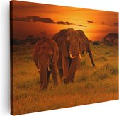 Artaza Canvas Schilderij Olifanten In Het Wild - Zonsondergang - 80x60 - Foto Op Canvas - Canvas Print