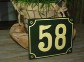 Emaille huisnummer 18x15 groen/creme nr. 58