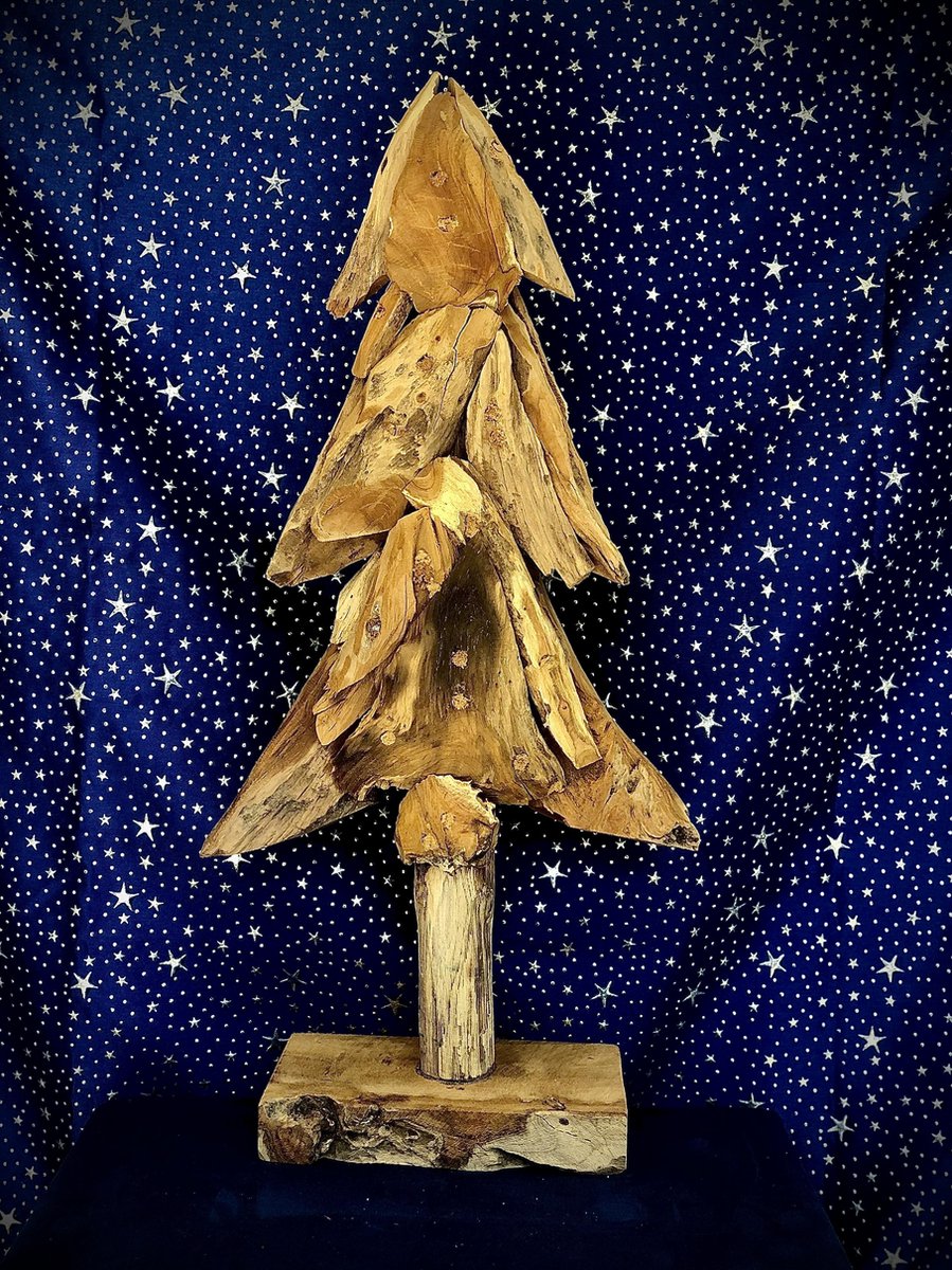 Christmas tree mini jono M - 50 cm hoog - kerstboom - tropische houtsoort gedroogd - hout - decoratiefiguur - kerstdecoratie - kerst - handgemaakt - interieur - accessoire - voor binnen - voor buiten - cadeau - geschenk - tuinfiguur - tuinbeeld
