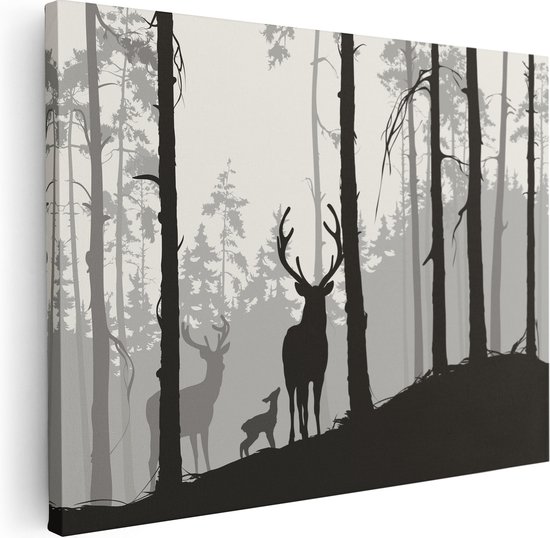 Artaza Peinture sur toile Cerf dans la forêt – Silhouette – 40 x 30 – Klein – Image sur toile – Impression sur toile