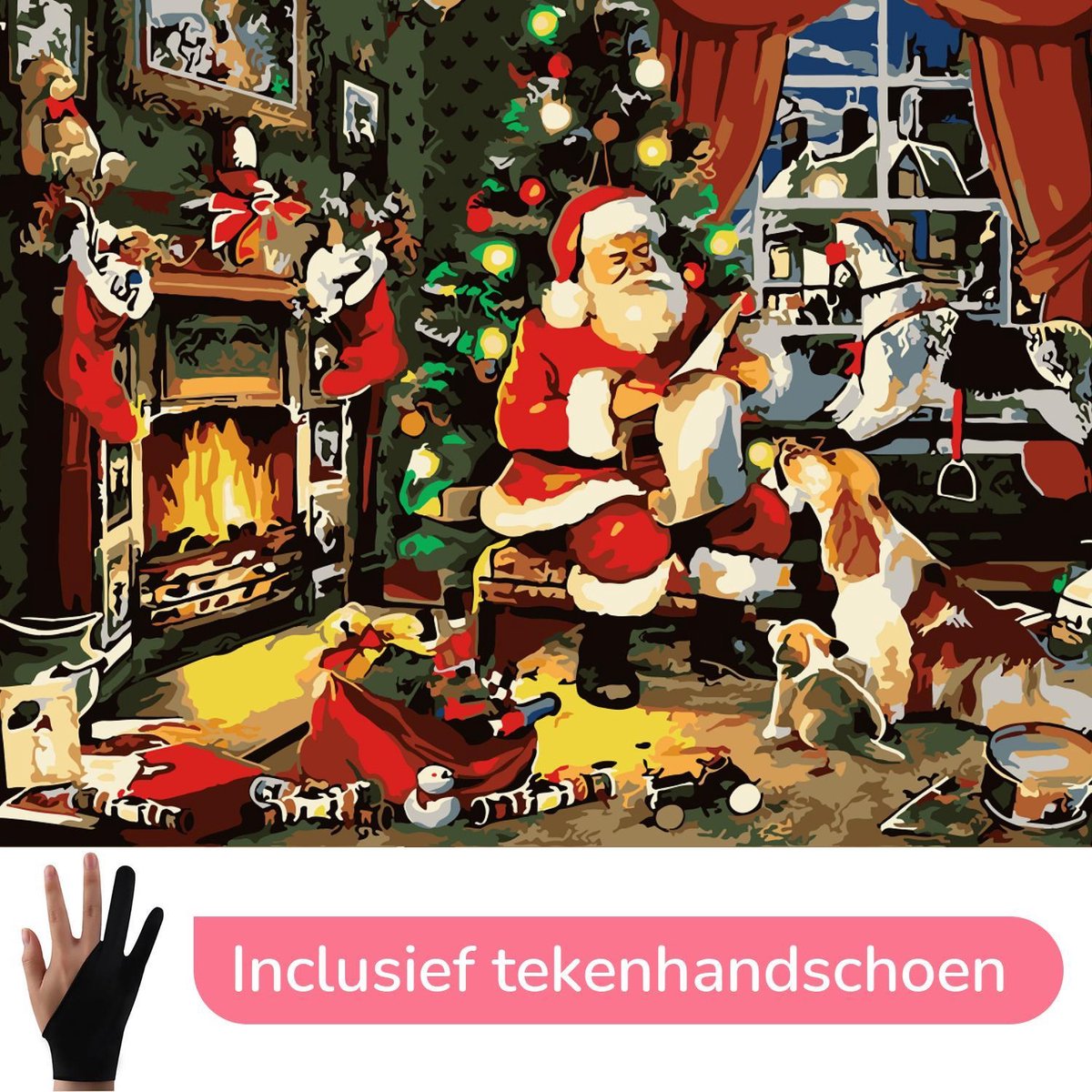 HobbyMania Schilderen Op Nummer Volwassenen Kerst Kerstman - 50x40 cm - Inclusief Tekenhandschoen - Paint By Number Volwassenen - Cadeau - Kerst - Sinterklaas - Kado