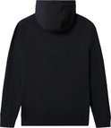 Achterkant van een donkerblauwe hoodie met capuchon.