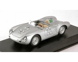 De 1:43 Diecast Modelcar van de Porsche 550 RS #22 Winnaar van de 10H Messina van 1958. De rijders waren Heinz en Strahle. De fabrikant van het schaalmodel is Best Model. Dit model is alleen online beschikbaar