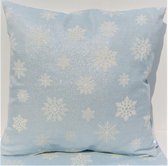 By Eef -sierkussenhoes- 45x45- handgemaakt- jacquard-lurex-blauw-wit-sneeuwvlokken