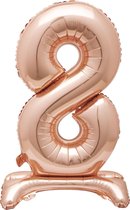 Folie Ballon Cijfer 8 Rosé Goud met standaard 76cm