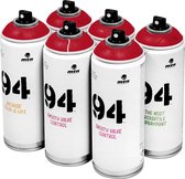 MTN 94 Vivid Red - rode spuitverf - 6 stuks - 400ml lage druk en matte afwerking