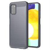 Samsung Galaxy A03s Hoesje, MobyDefend TPU Gelcase, Geborsteld Metaal + Carbonlook, Grijs | GSM Hoesje / Telefoonhoesje Geschikt Voor: Samsung Galaxy A03s