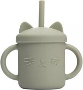 SIIDDS - siliconen drinkbeker cat - groen - oudgroen - beker - drinkbeker met deksel en rietje - BPA-vrij - kat - dreumes - peuter - kleuter - tableware - etenstijd - green