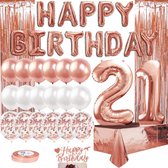 Baloba® 21 Jaar Rose Goud Feest Verjaardag Versiering Set - Happy Birthday Folie Ballon - Helium Ballonnen Feest Pakket