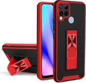 Voor OPPO Realme C15 / C12 / C25 Dual-color Skin Feel TPU + PC Magnetische schokbestendige hoes met onzichtbare houder (rood)