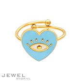 Heart Eye Blue Ring - one size | Gouden Dames Ring | Ring Blauw Hartje | Ring Oogje | Ring Lucky Eye | Verstelbare Ring | All Sizes Ringen| Cadeau Vriendin | Valentijnsdag Cadeau |